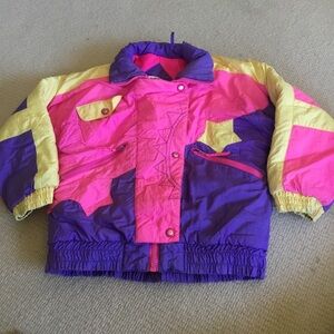 Vintage Express Kids Colorblock Puffer Jacket in Purple, Pink & Yellow